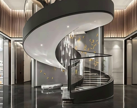 escada caracol com vidros na lateral